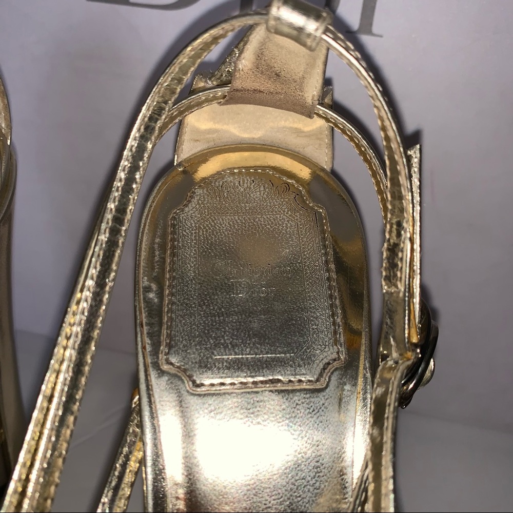 CHRISTIAN DIOR Gold Frisson Hi Calfskin 829 Gris Clair Strapy Platform S… - Picture 5 of 12